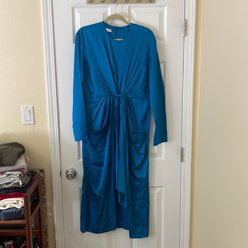 Large blue midi long sleeve dress